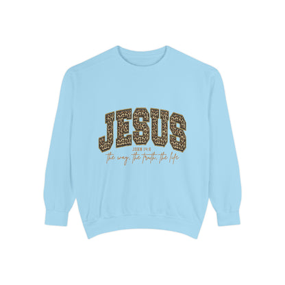 Jesus Leopard Print Sweatshirt - Faith Graphic Crewneck (John 10:9)