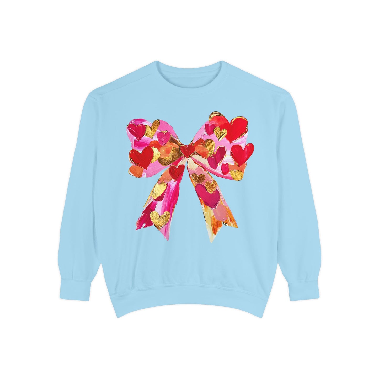 Heart Bow Sweatshirt — Pink & Gold Valentine Crewneck
