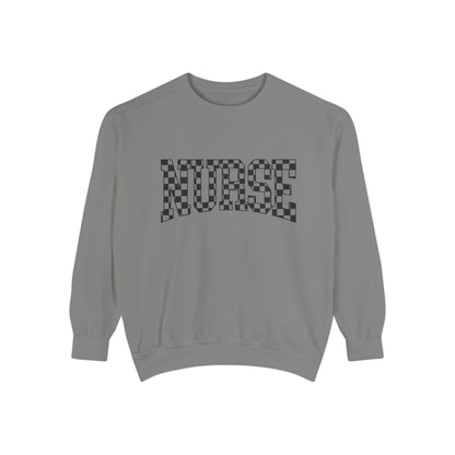 Nurse Checkerboard Sweatshirt – Retro Black & White Nurse Crewneck