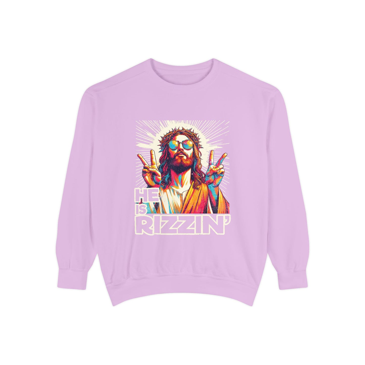 Peace Sign Graphic Sweatshirt — Retro Jesus-Inspired Colorful Design