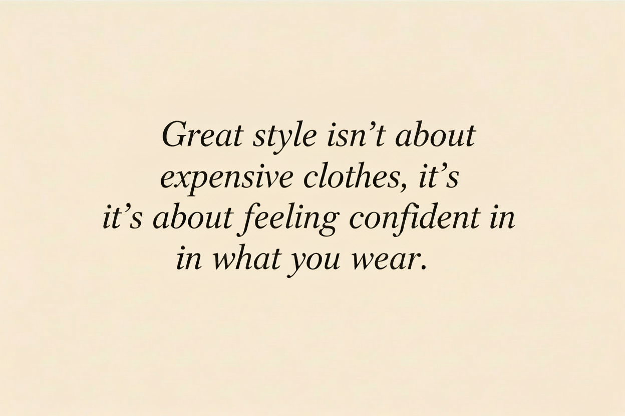 A banner quote that talks about feeling great in common clothes