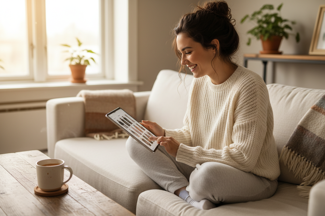 A picture of a college to mid 30's female shopping online