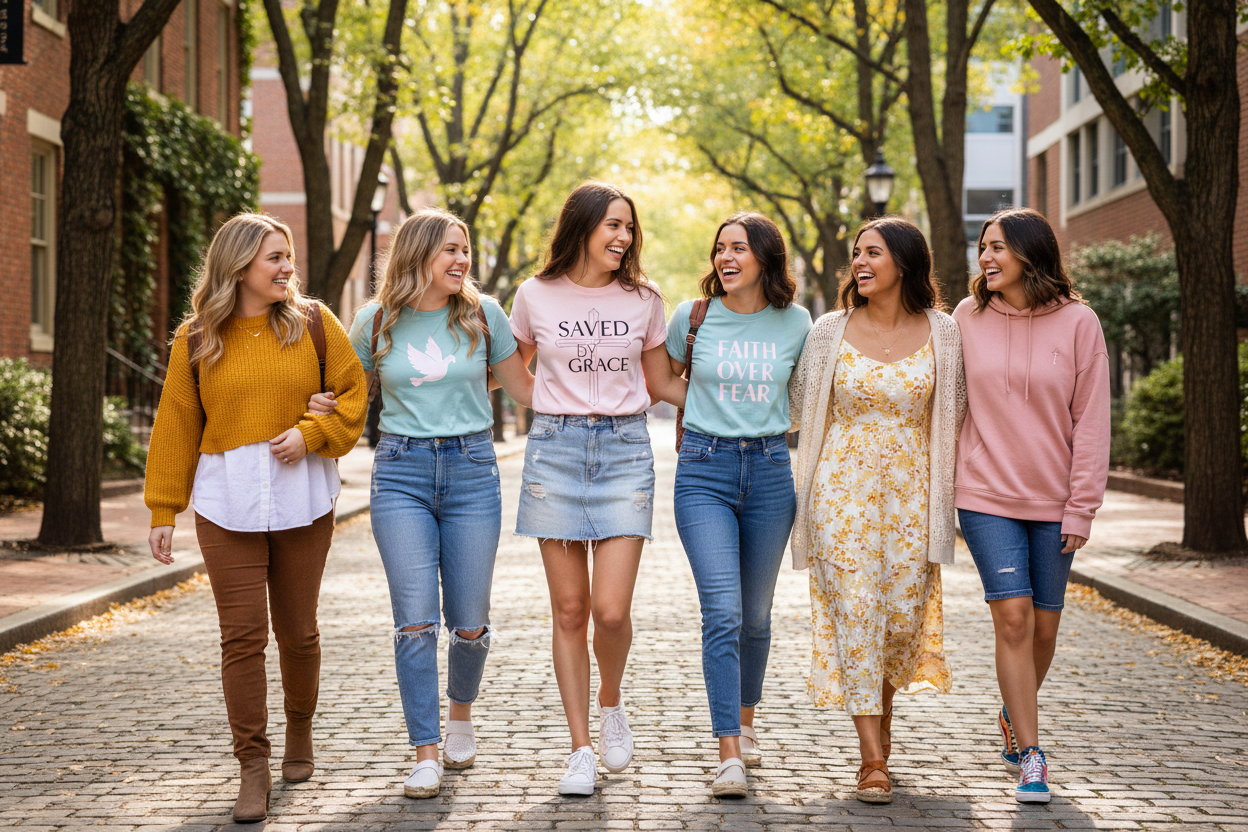 can some of the girls have graphic religous shirts on